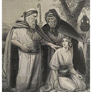 Boaz And Ruth Steel Engraving 1872 Schopin Victorian Religious Art DWAA6